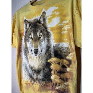 Vintage 2004 The Mountain Wolf Graphic T-Shirt Yellow Moon Nature‎ USA Men's M